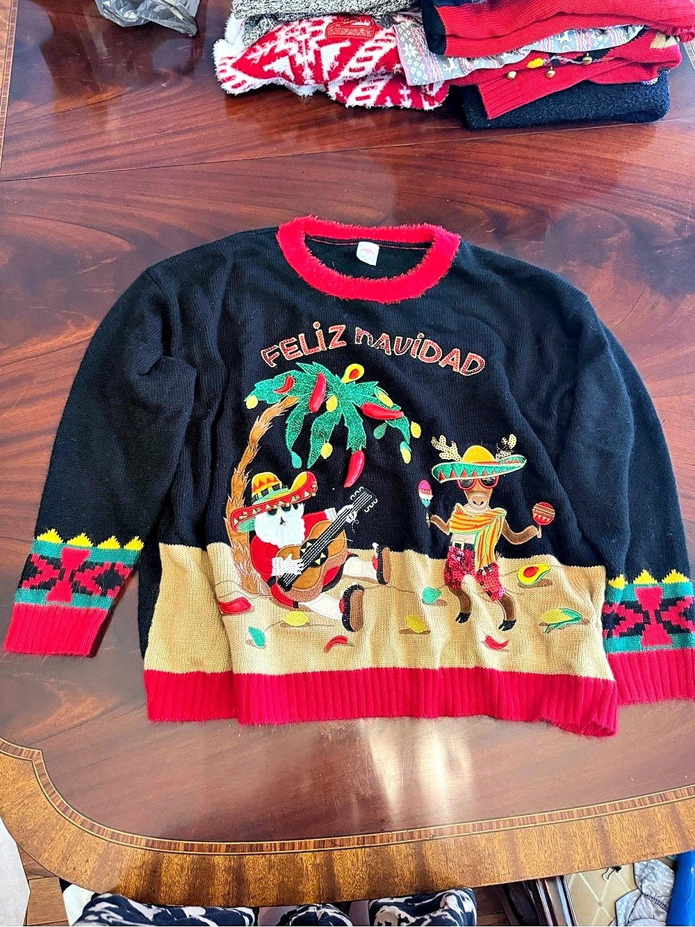 Holiday Time Holiday Sweater Black & Red Size 16W/18W Feliz navidad